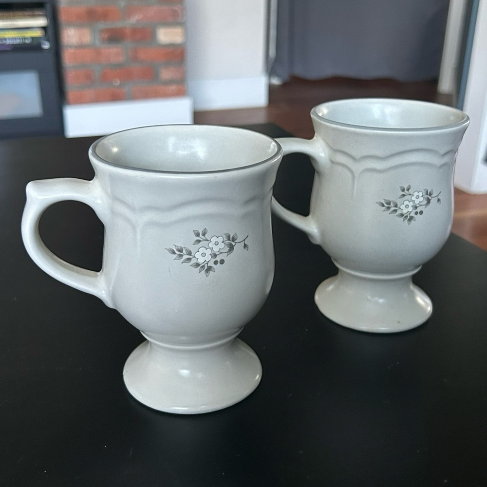 Vintage Pfaltzgraff Gray & White coffee mugs